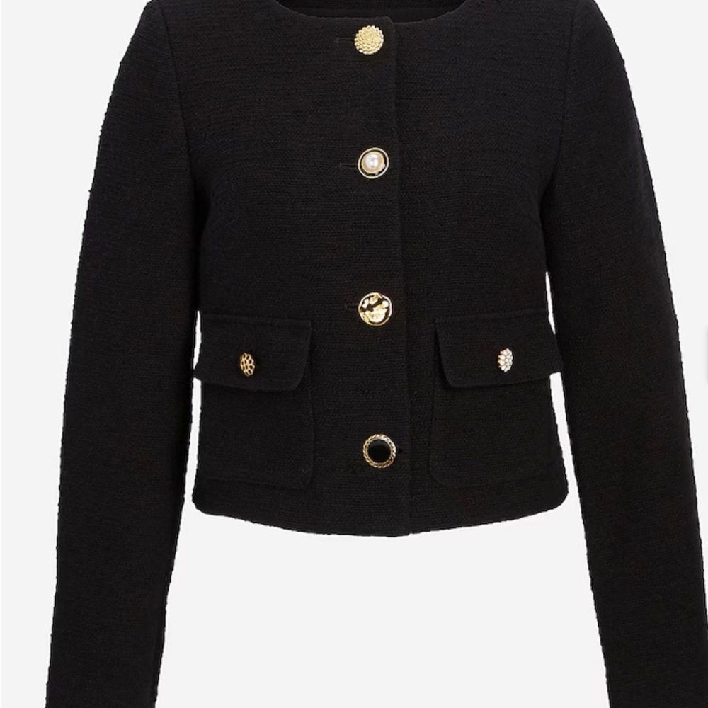 Express Mixed Button Front Boucle Tweed Jacket Size Large - Picture 9 of 11